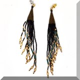 J180. Gold filled black beaded tassel earrings. - $42 